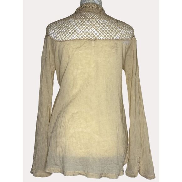 Free People The Island Crochet Lace High Neck Blouse Top Natural XS bv - Picture 8 of 11